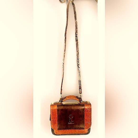 🌹BELLE ROSE🌹 CROC EMBOSSED LEATHER MULTI COMPARTMENT ORGANIZER CROSSBODY BAG - Picture 1 of 14